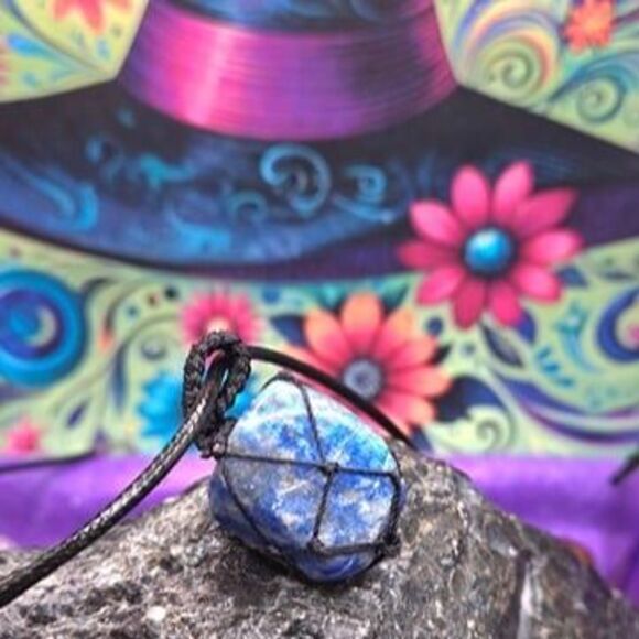 Lapis Lazuli Tumbled Gemstone Corded Pendant - Picture 4 of 7